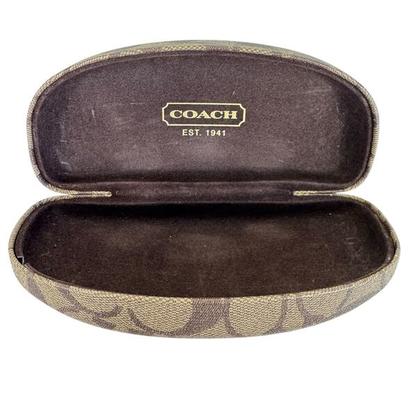 COACH Signature C Monogram Brown Hard Clamshell Eyeglass Case - Picture 3 of 6